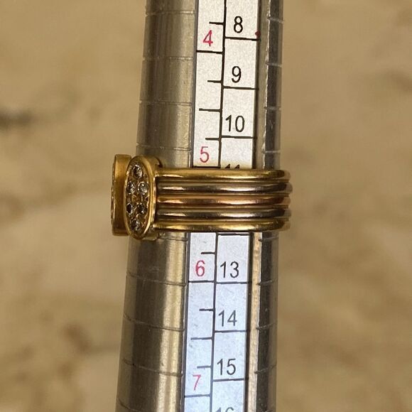 18K Tri-Gold White, Yellow, Rose Gold Diamond Ring VS1-VS2 - Picture 7 of 8